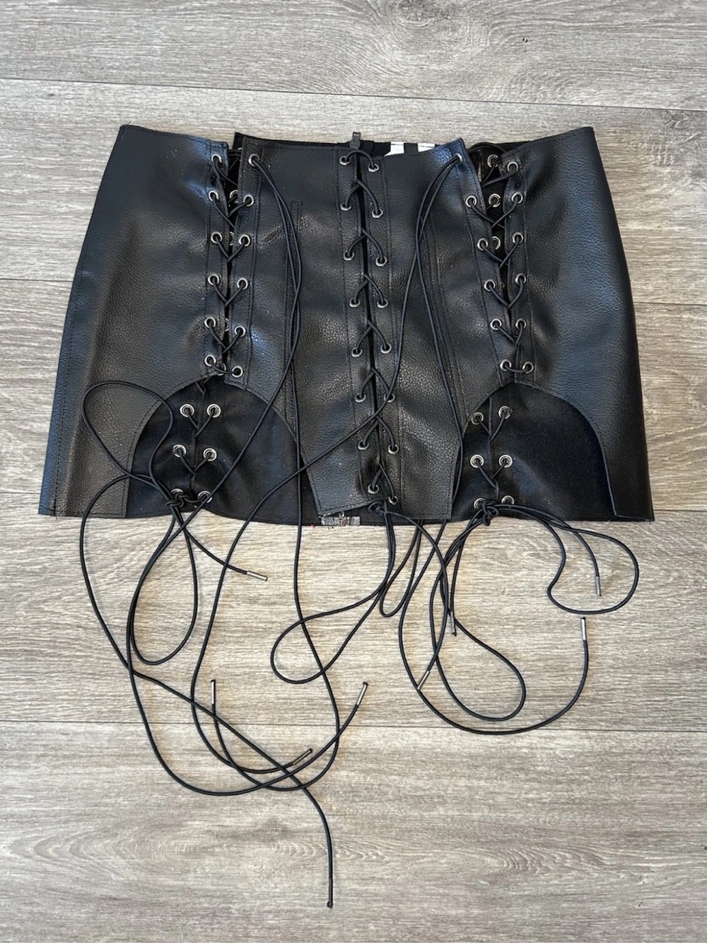 Kikiriki Black Faux Leather Lace Up Cut Out Mini Skirt Goth Punk S